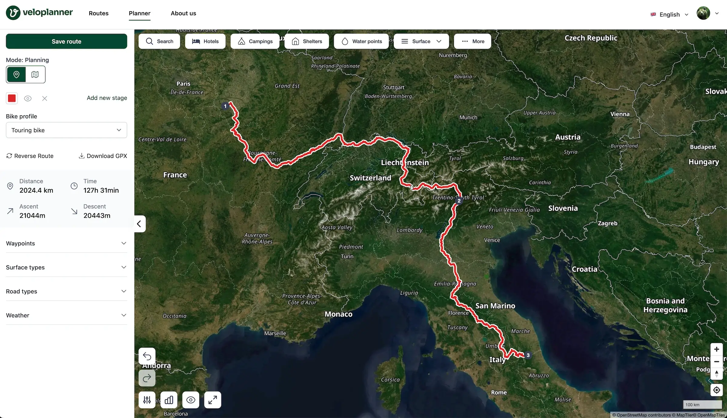 VeloPlanner screenshot